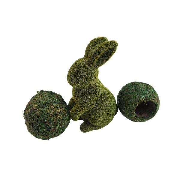 Moss Bunny Rabbit Figurine With Open Moss Balls Spring Easter Wreath Craft Suppl - Picture 7 of 13